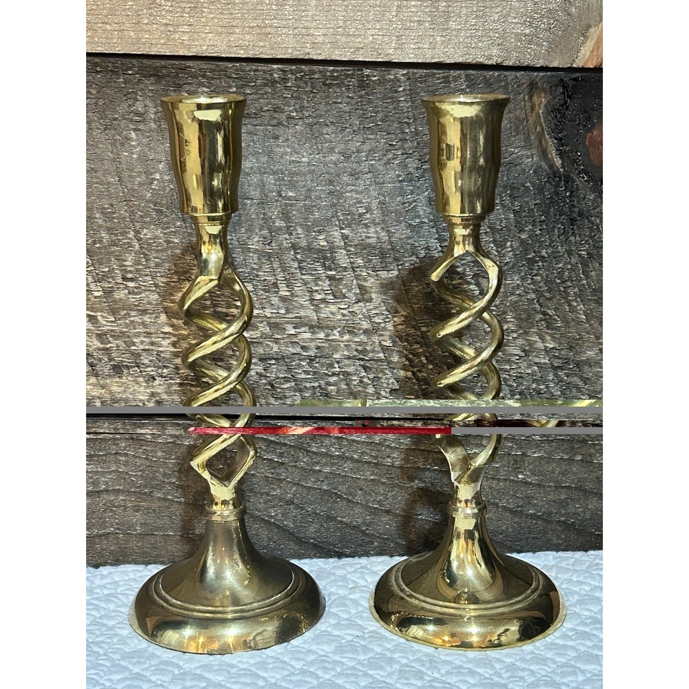 Vintage Pair of Open‎ Barley Twist Brass Candle Sticks 7.5" Spiral